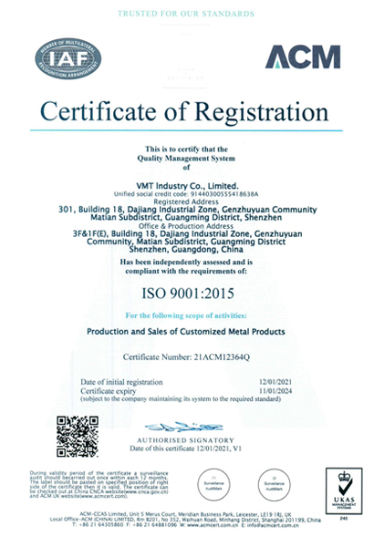 Certificazione VMT ISO 9001:2015